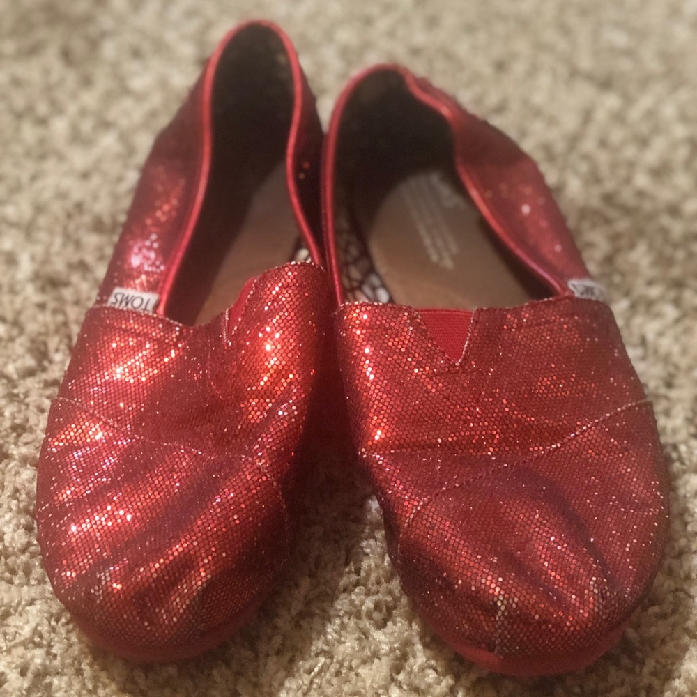 Women’s red sparkly Toms Size W10